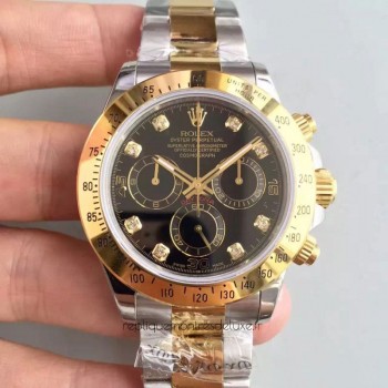 Réplica Rolex Daytona Cosmograph 116503 Ouro Amarelo & Aco Inoxidável Marcador Preto