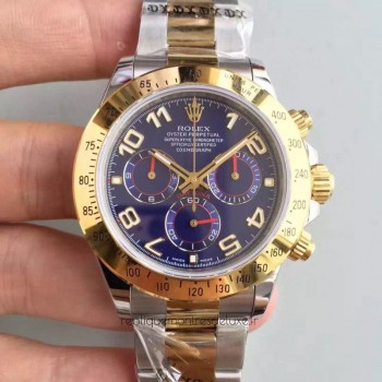 Réplica Rolex Daytona Cosmograph 116503 Ouro Amarelo & Aco Inoxidável Marcador Azul