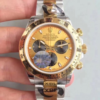 Réplica Rolex Daytona Cosmograph 116503 Aco Inoxidável & Ouro Amarelo Champagne & Marcador Preto