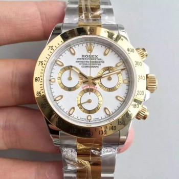 Réplica Rolex Daytona Cosmograph 116503 Aco Inoxidável & Ouro Amarelo Marcas Brancas