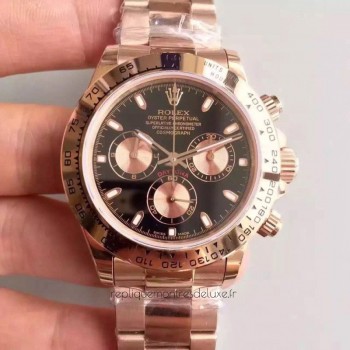 Réplica Rolex Daytona Cosmograph 116505 Ouro Rosa Marcador Preto