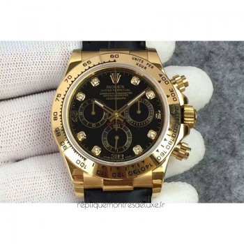 Réplica Rolex Daytona Cosmograph 116518 Ouro Amarelo Diamantes & Marcador Preto