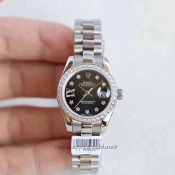 Réplica Rolex Lady Datejust 28 279136RBR 28MM Aco Inoxidável & Diamantes Marcador Preto