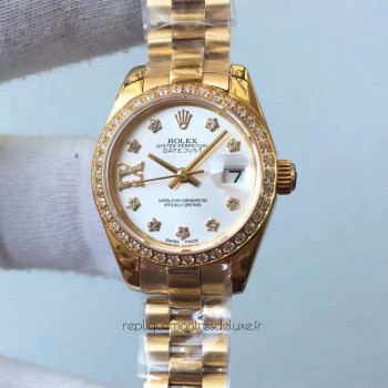 Réplica Rolex Lady Datejust 28 279138RBR 28MM Ouro Amarelo & Diamantes Marcas Brancas