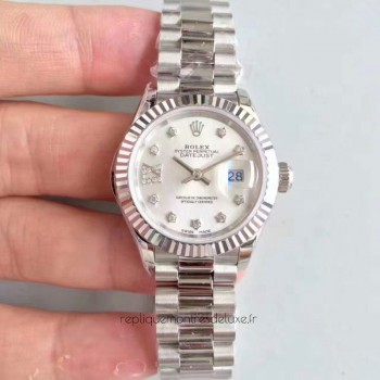 Réplica Rolex Lady Datejust 28 279166 28MM Aco Inoxidável Prata Dial Swiss 2236 