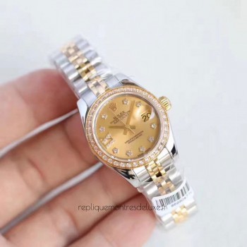 Réplica Rolex Lady Datejust 28 279383RBR 28MM Aco Inoxidável & Ouro Amarelo Marcador de Champanhe