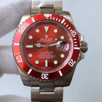 Réplica Rolex Submariner Date 116610LN Aco Inoxidável Vermelho Dial