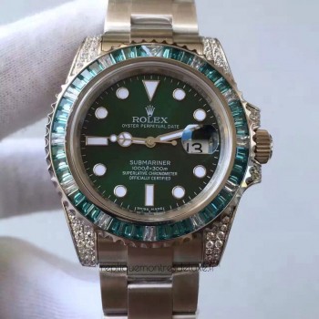 Réplica Rolex Submariner Date 116610LV Aco Inoxidável & Diamantes Verde Dial