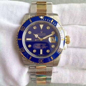 Réplica Rolex Submariner Date 116613LB 24K Ouro Amarelo Wrapped & Aco Inoxidável Marcador Azul