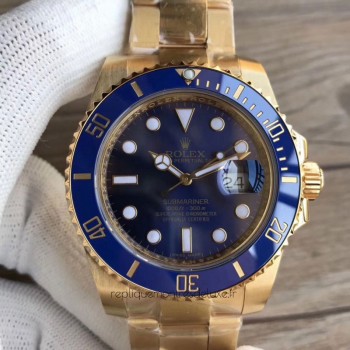 Réplica Rolex Submariner Date 116618LB 18K Ouro Amarelo Wrapped Marcador Azul