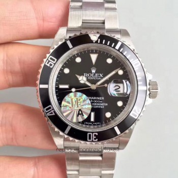 Réplica Rolex Submariner Date 16610 V2 Aco Inoxidável Marcador Preto