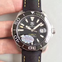 Réplica Tag Heuer Aquaracer Calibre 5 WAY211A.FC6362 Mostrador Preto de Aço Inoxidável