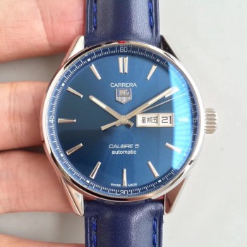 Réplica Tag Heuer Carrera Calibre 5 Dia-Data 41MM WAR201E.FC6292 Mostrador em Aço Inoxidável Azul Calibre 5 